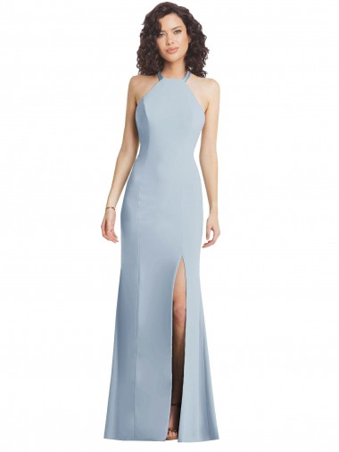 Boutique Bleu ciel clair Trompette Licou Col Haut Crêpe Stretch Longue Formelles Robes demoiselle d'honneur / Robes de soirée / Robes de bal