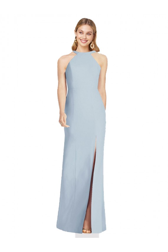 Boutique Bleu ciel clair Trompette Licou Col Haut Crêpe Stretch Longue Formelles Robes demoiselle d'honneur / Robes de soirée