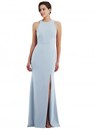 Boutique Bleu ciel clair Trompette Licou Col bijou Crêpe Stretch Longue Formelles Robes demoiselle d'honneur / Robes de soirée / Robes de bal