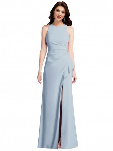 Boutique Bleu ciel clair Trompette Licou Crêpe Stretch Longue Robes demoiselle d'honneur / Robes de bal