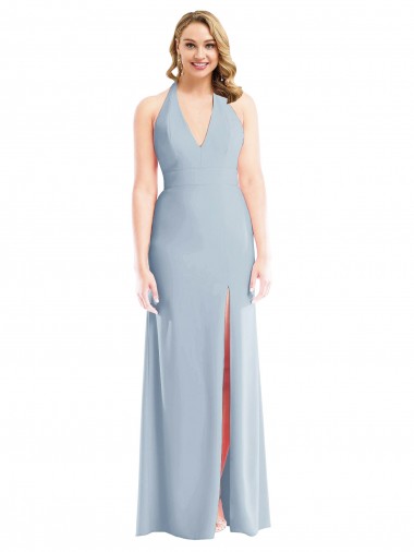Boutique Bleu ciel clair Trompette Licou Crêpe Stretch Longue Robes demoiselle d'honneur / Robes de bal