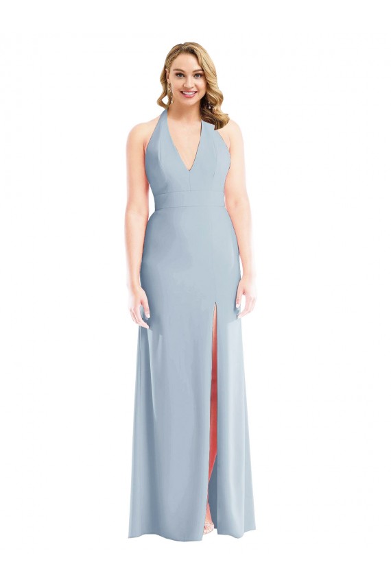 Boutique Bleu ciel clair Trompette Licou Crêpe Stretch Longue Robes demoiselle d'honneur / Robes de bal