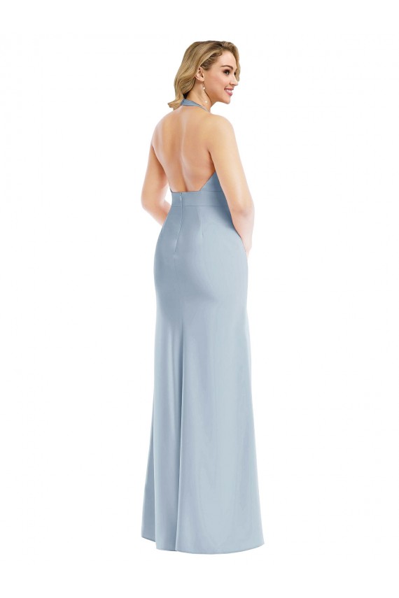 Boutique Bleu ciel clair Trompette Licou Crêpe Stretch Longue Robes demoiselle d'honneur / Robes de bal