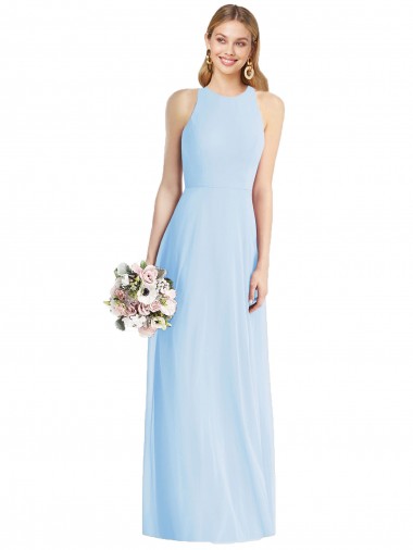 Boutique Bleu ciel clair Trompette Licou Mousseline Longue Robes demoiselle d'honneur