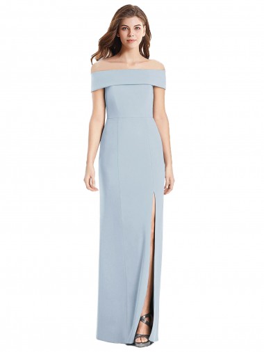 Boutique Bleu ciel clair Trompette Épaule Dénudée Crêpe Stretch Longue Robes demoiselle d'honneur / Robes de bal