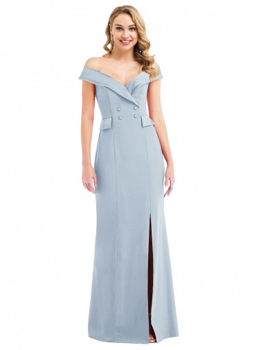 Boutique Bleu ciel clair Trompette Épaule Dénudée Crêpe Stretch Longue Robes demoiselle d'honneur / Robes de bal