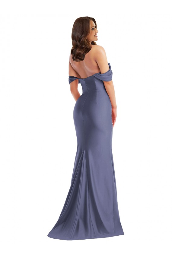 Boutique Bleu français Sirène Épaule Dénudée Satiné Soyeux Longue Formelles Robes demoiselle d'honneur / Robes de soirée / Robes de bal