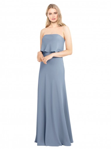 Boutique Bleu fumée Fourreau Col Haut Crêpe Stretch Longue Formelles Robes demoiselle d'honneur / Robes de soirée / Robes de bal