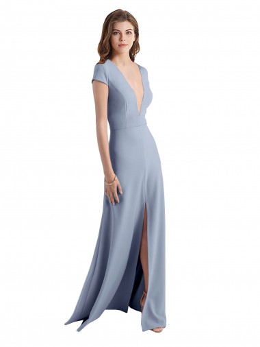 Boutique Bleu fumée Fourreau Col V Crêpe Stretch Longue Robes demoiselle d'honneur / Robes de bal