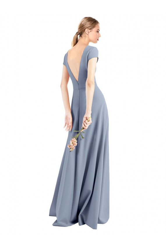 Boutique Bleu fumée Fourreau Col V Crêpe Stretch Longue Robes demoiselle d'honneur / Robes de bal