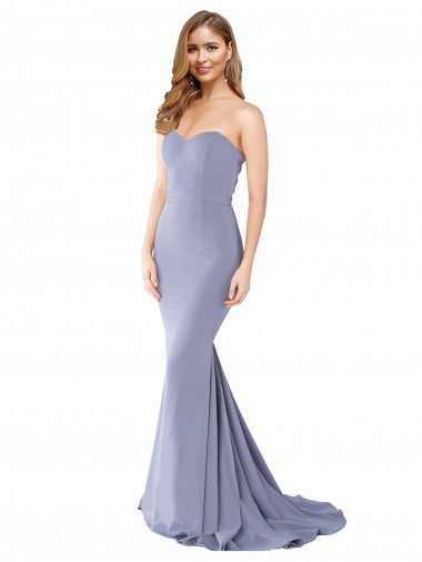 Boutique Bleu fumée Sirène Sans bretelle Crêpe Stretch Longue Formelles Robes demoiselle d'honneur / Robes de soirée / Robes de bal