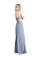 Boutique Bleu fumée Trapèze Bretelles spaghetti Scoop Crêpe Stretch Longue Robes demoiselle d'honneur / Robes de bal