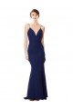 Boutique Bleu marine Sirène Bretelles spaghetti Col V Crêpe Stretch Longue Formelles Robes demoiselle d'honneur / Robes de soirée / Robes de bal