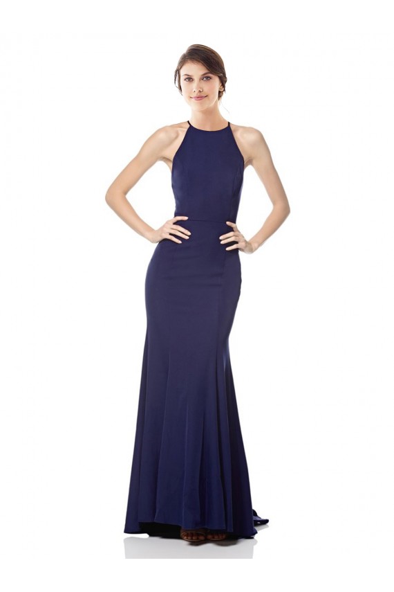 Boutique Bleu marine Sirène Licou Col Haut Crêpe Stretch Longue Formelles Robes demoiselle d'honneur / Robes de soirée / Robes de bal