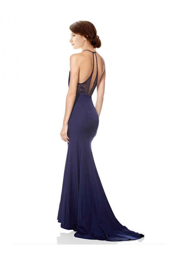 Boutique Bleu marine Sirène Licou Col Haut Crêpe Stretch Longue Formelles Robes demoiselle d'honneur / Robes de soirée / Robes de bal
