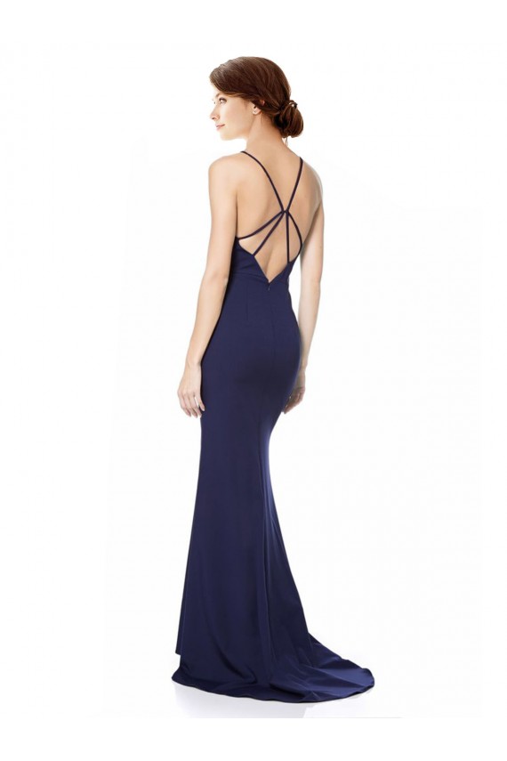 Boutique Bleu marine Sirène Licou Col Haut Crêpe Stretch Longue Formelles Robes demoiselle d'honneur / Robes de soirée / Robes de bal