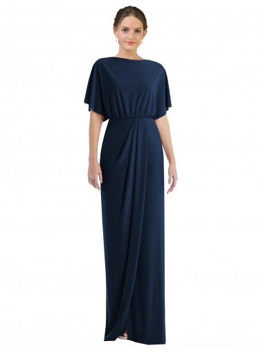 Boutique Bleu marine foncé Fourreau Bateau Spandex Longue Robes demoiselle d'honneur / Robes de bal