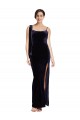 Boutique Bleu marine foncé Fourreau Bretelles spaghetti Col Carré Velours Stretch Longue Formelles Robes demoiselle d'honneur / Robes de soirée / Robes de bal