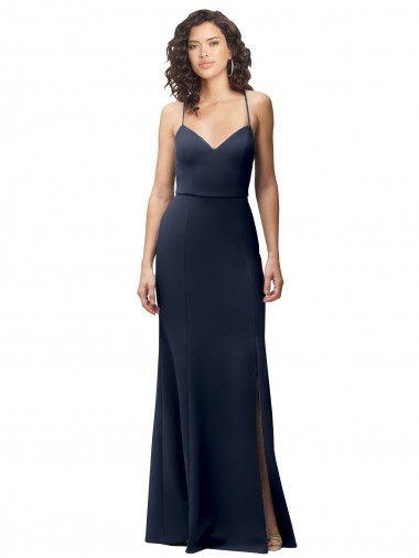 Boutique Bleu marine foncé Fourreau Bretelles spaghetti Crêpe Stretch Longue Formelles Robes demoiselle d'honneur / Robes de soirée / Robes de bal