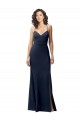 Boutique Bleu marine foncé Fourreau Bretelles spaghetti Crêpe Stretch Longue Formelles Robes demoiselle d'honneur / Robes de soirée / Robes de bal