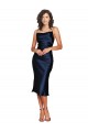 Boutique Bleu marine foncé Fourreau Bretelles spaghetti midi Satiné Soyeux Courte Robes demoiselle d'honneur / Robes de soirée / Robes de cocktail