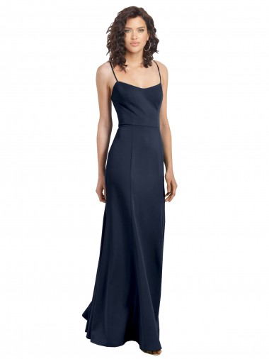 Boutique Bleu marine foncé Fourreau Col Haut Bretelles spaghetti Crêpe Stretch Longue Formelles Robes demoiselle d'honneur / Robes de soirée / Robes de bal