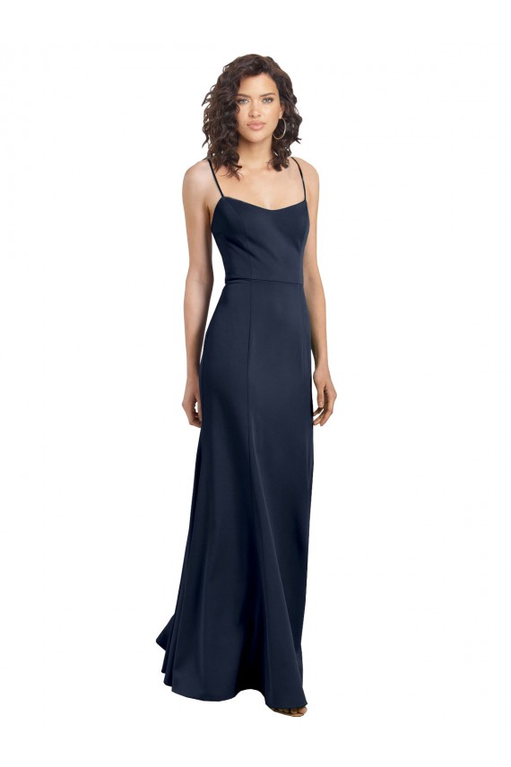 Boutique Bleu marine foncé Fourreau Col Haut Bretelles spaghetti Crêpe Stretch Longue Formelles Robes demoiselle d'honneur / Robes de soirée / Robes de bal