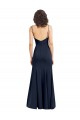 Boutique Bleu marine foncé Fourreau Col Haut Bretelles spaghetti Crêpe Stretch Longue Formelles Robes demoiselle d'honneur / Robes de soirée / Robes de bal