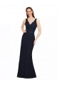 Boutique Bleu marine foncé Fourreau Col V Dentelle Longue Robes demoiselle d'honneur