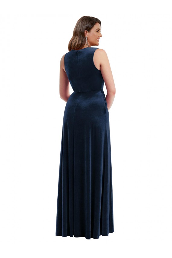 Boutique Bleu marine foncé Fourreau Col V Velours Stretch Longue Formelles Robes demoiselle d'honneur / Robes de soirée / Robes de bal