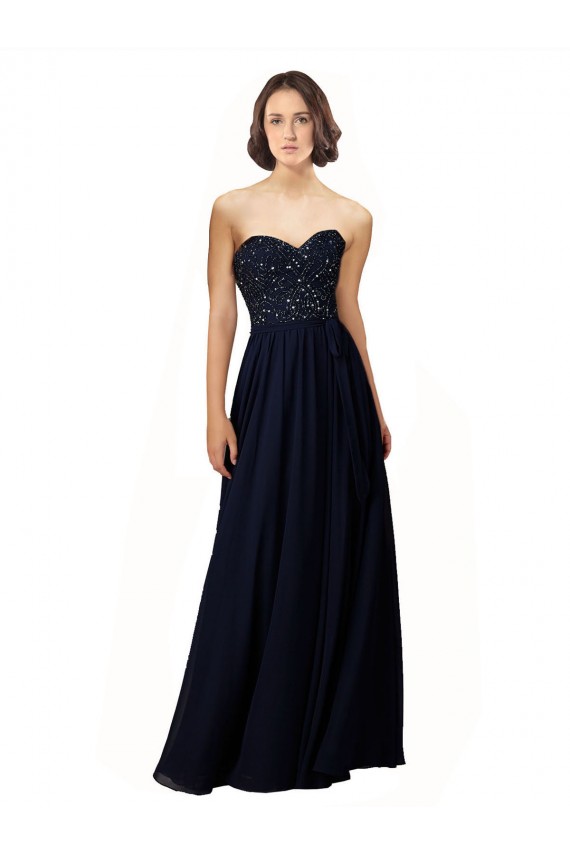 Boutique Bleu marine foncé Fourreau Mousseline Longue Robes demoiselle d'honneur