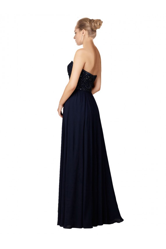 Boutique Bleu marine foncé Fourreau Mousseline Longue Robes demoiselle d'honneur