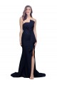 Boutique Bleu marine foncé Fourreau Sans bretelle Balayage train Crêpe Stretch Longue Robes demoiselle d'honneur / Robes de bal