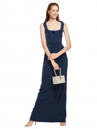 Boutique Bleu marine foncé Fourreau Scoop Crêpe Stretch Longue Formelles Robes demoiselle d'honneur / Robes de soirée / Robes de bal