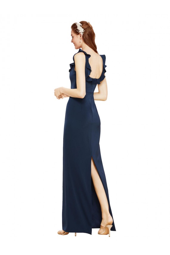 Boutique Bleu marine foncé Fourreau Scoop Crêpe Stretch Longue Formelles Robes demoiselle d'honneur / Robes de soirée / Robes de bal