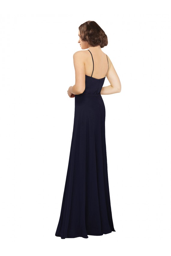 Boutique Bleu marine foncé Fourreau Scoop Mousseline Longue Robes demoiselle d'honneur