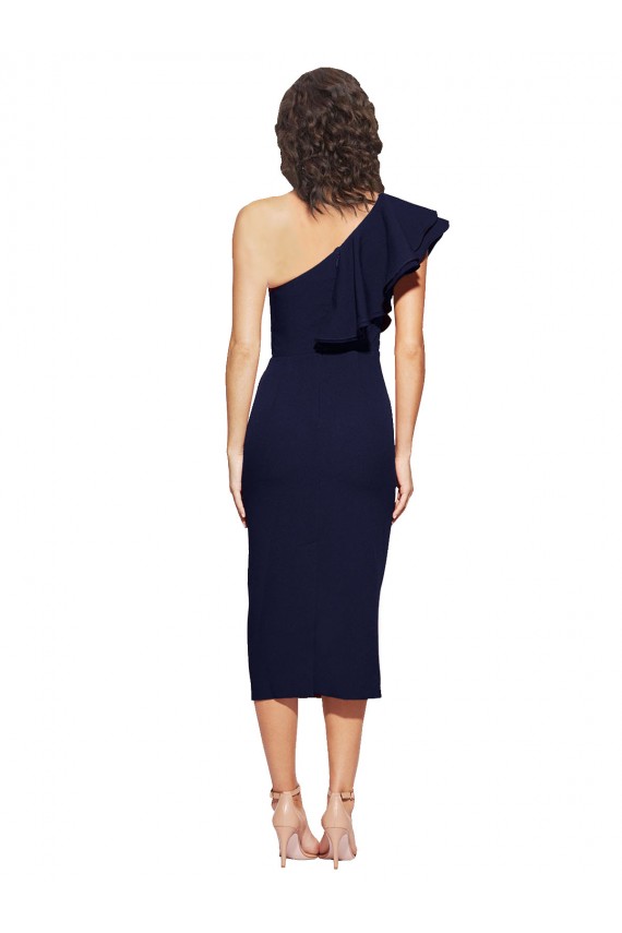 Boutique Bleu marine foncé Fourreau midi Crêpe Stretch Courte Robes demoiselle d'honneur / Robes de soirée / Robes de cocktail
