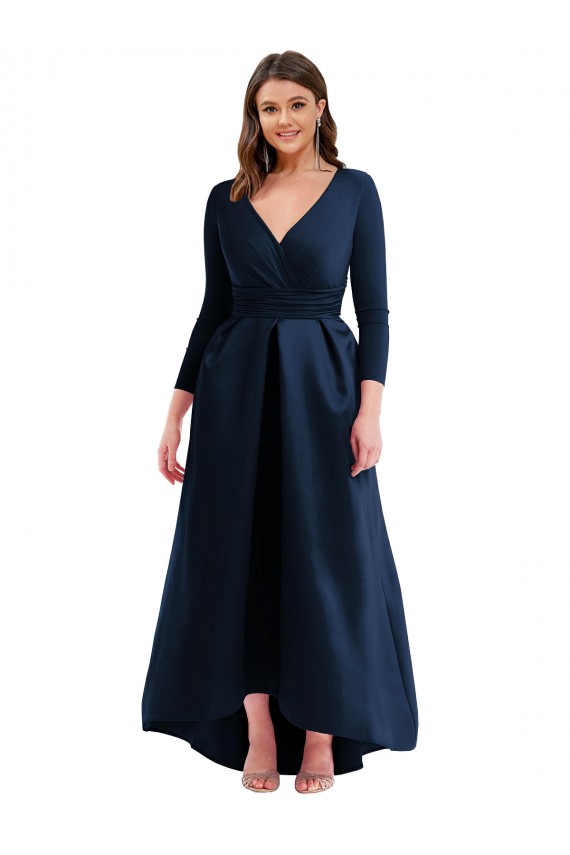 Boutique Bleu marine foncé Princesse Col V Spandex Longue Asymétrique Formelles Robes demoiselle d'honneur / Robes de soirée / Robes de bal