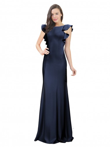 Boutique Bleu marine foncé Sirène Bateau Crêpe Stretch Longue Robes demoiselle d'honneur / Robes de bal