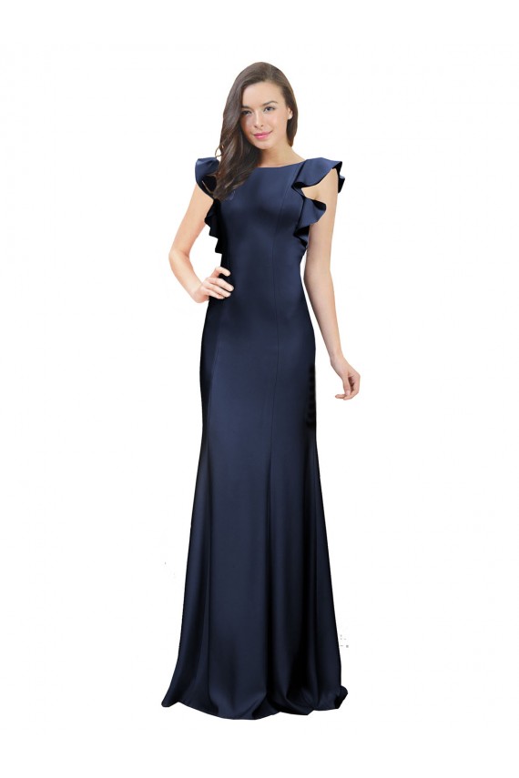 Boutique Bleu marine foncé Sirène Bateau Crêpe Stretch Longue Robes demoiselle d'honneur / Robes de bal
