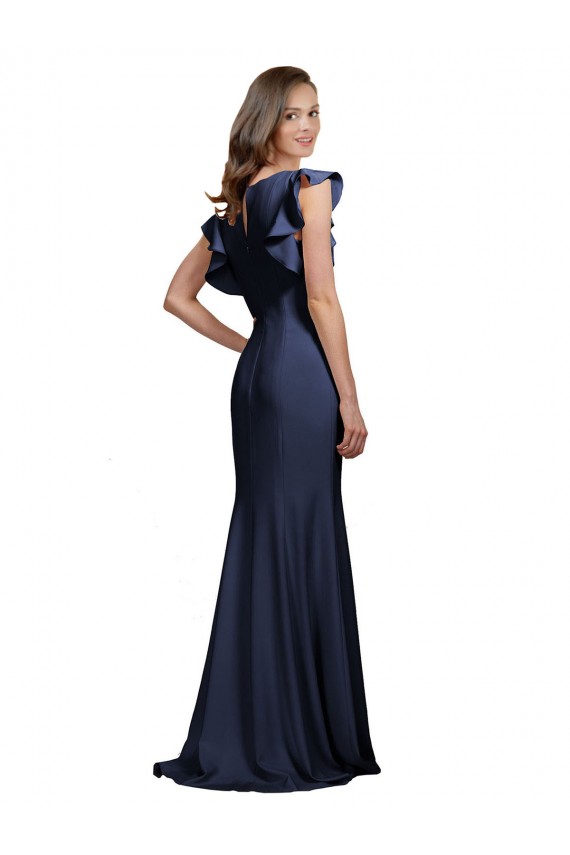 Boutique Bleu marine foncé Sirène Bateau Crêpe Stretch Longue Robes demoiselle d'honneur / Robes de bal