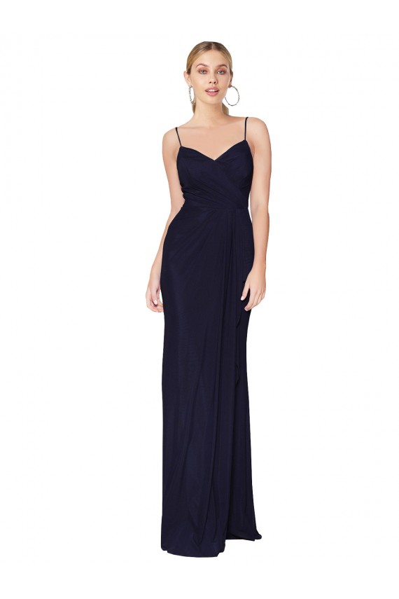 Boutique Bleu marine foncé Sirène Bretelles spaghetti Mousseline Longue Formelles Robes demoiselle d'honneur / Robes de soirée / Robes de bal