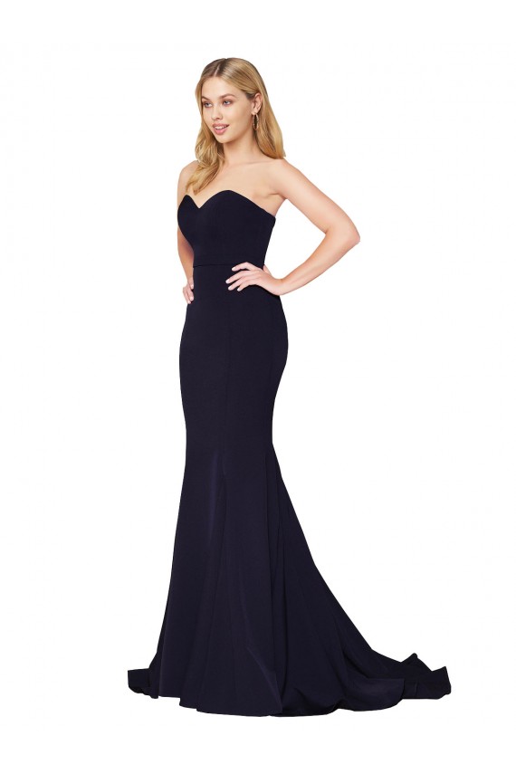 Boutique Bleu marine foncé Sirène Col Haut Balayage train Crêpe Stretch Longue Formelles Robes demoiselle d'honneur / Robes de soirée / Robes de bal