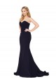 Boutique Bleu marine foncé Sirène Col Haut Balayage train Crêpe Stretch Longue Formelles Robes demoiselle d'honneur / Robes de soirée / Robes de bal