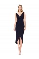 Boutique Bleu marine foncé Sirène Col V Crêpe Stretch Courte Asymétrique Robes demoiselle d'honneur / Robes de soirée / Robes de cocktail