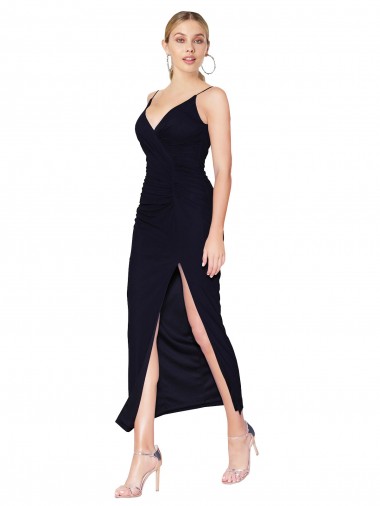 Boutique Bleu marine foncé Sirène Col V Mousseline Courte Robes demoiselle d'honneur / Robes de soirée / Robes de cocktail