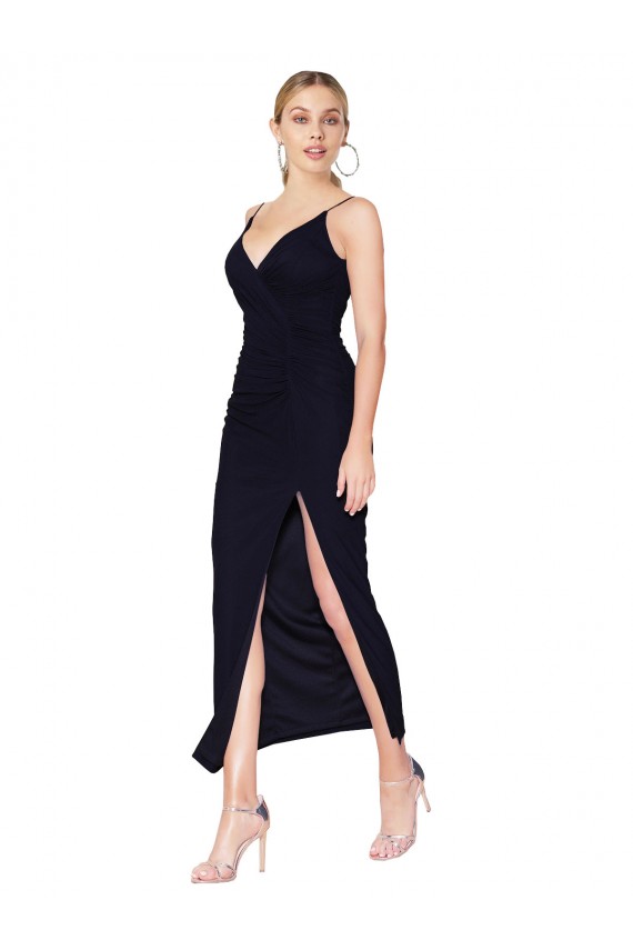 Boutique Bleu marine foncé Sirène Col V Mousseline Courte Robes demoiselle d'honneur / Robes de soirée / Robes de cocktail