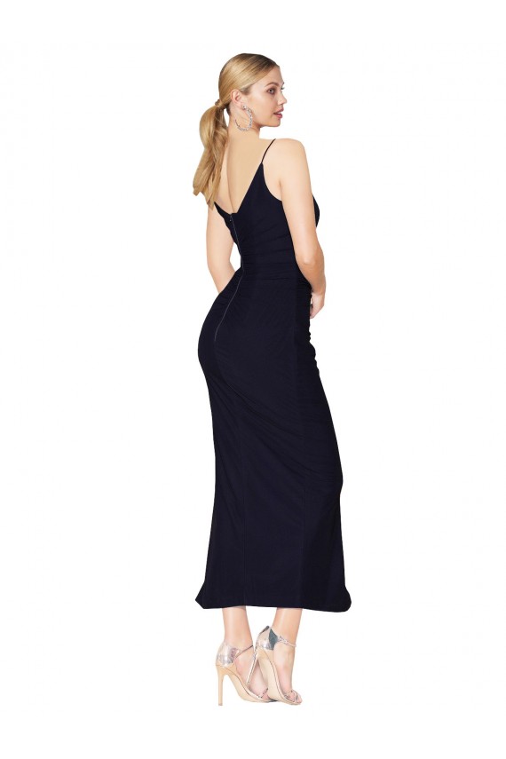 Boutique Bleu marine foncé Sirène Col V Mousseline Courte Robes demoiselle d'honneur / Robes de soirée / Robes de cocktail