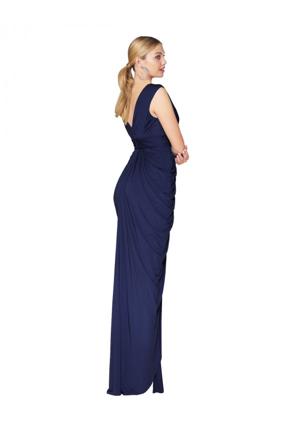 Boutique Bleu marine foncé Sirène Col V Mousseline Longue Formelles Robes demoiselle d'honneur / Robes de soirée / Robes de bal