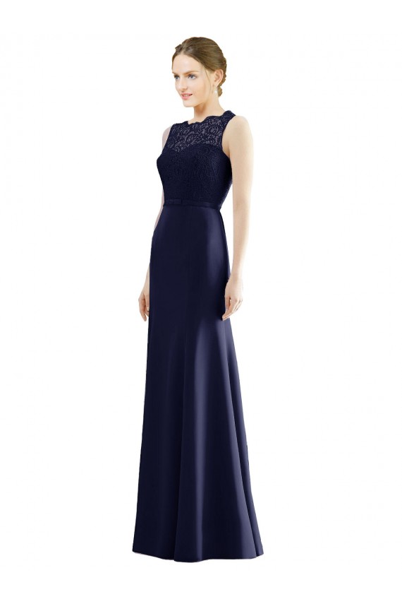 Boutique Bleu marine foncé Sirène Illusion Mousseline Dentelle Longue Robes demoiselle d'honneur